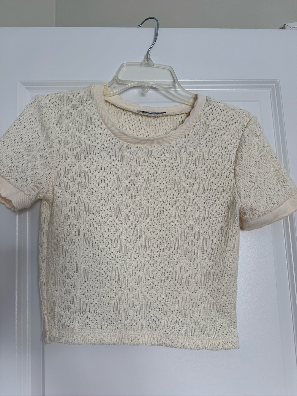Zara Cream Openwork Knit Crop Top